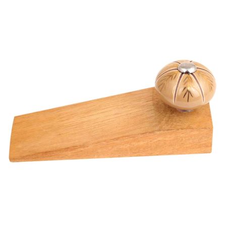 Golden Leaf Ceramic Floral Wooden Door Stopper